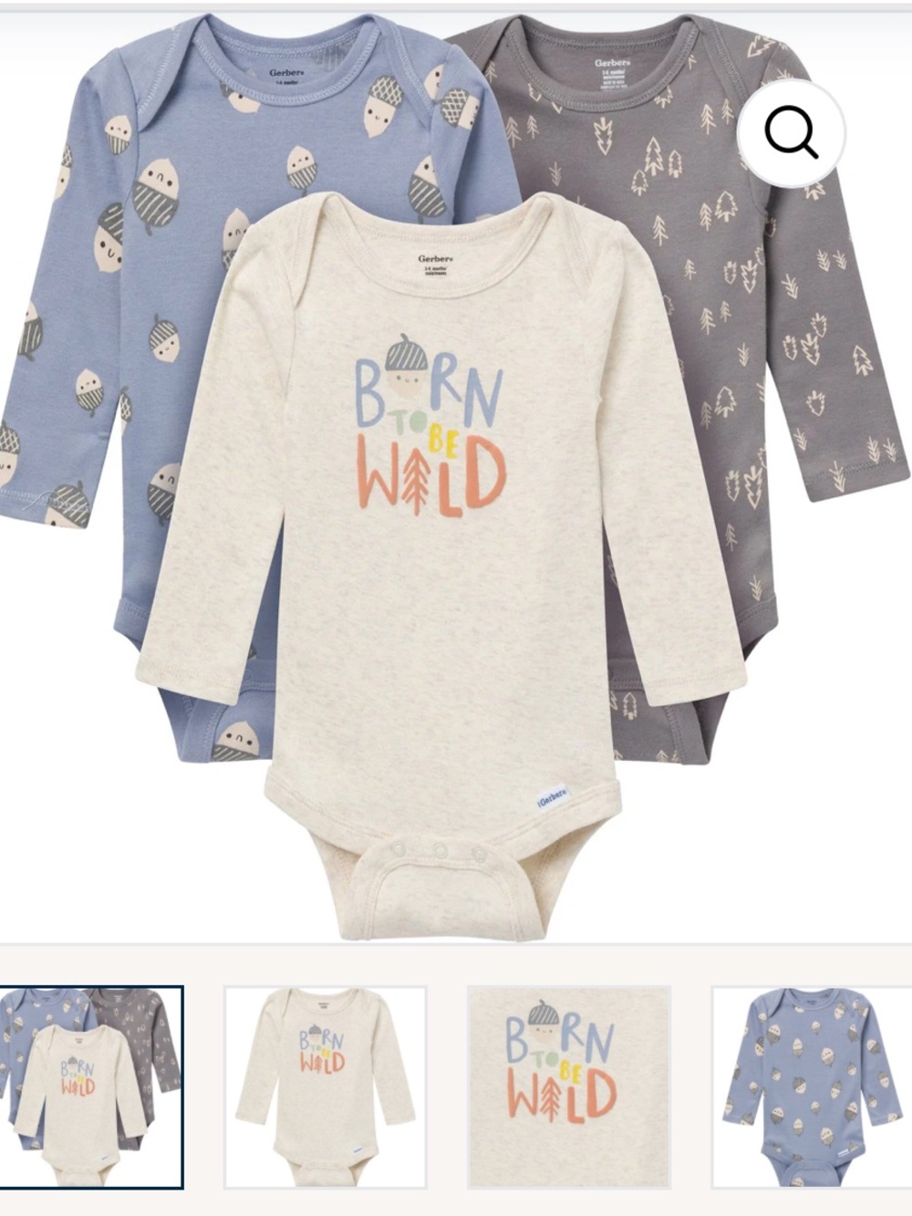Gerber Baby Long Sleeve Bodysuit Set - Blue, Cream, Gray